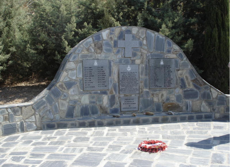 Memorial at Maleme Airfield, Tavronitis, to RAF members of 30 and 33 Squadrons who were killed in the Battle of Crete