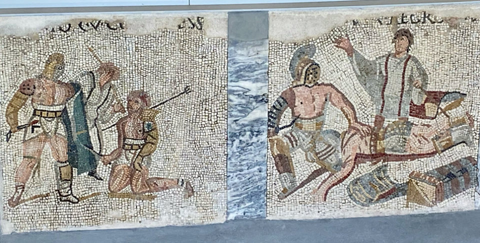 Roman Mosaic 32d Century AD with gladatorial scenes – Verona